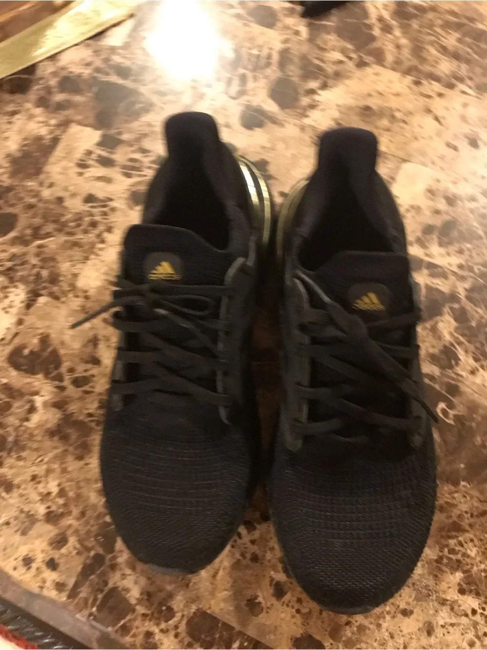 adidas Ultraboost Black Knit Athletic Running Shoes with Gold Logo